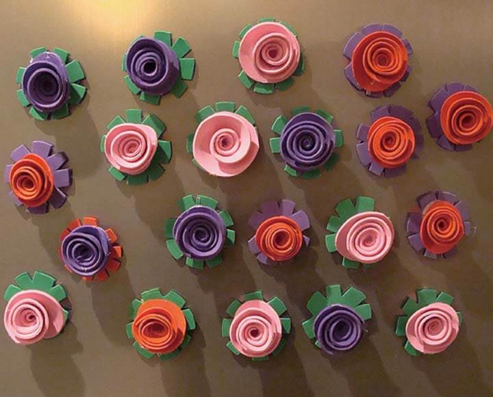 color flowers made by craft foam sheets