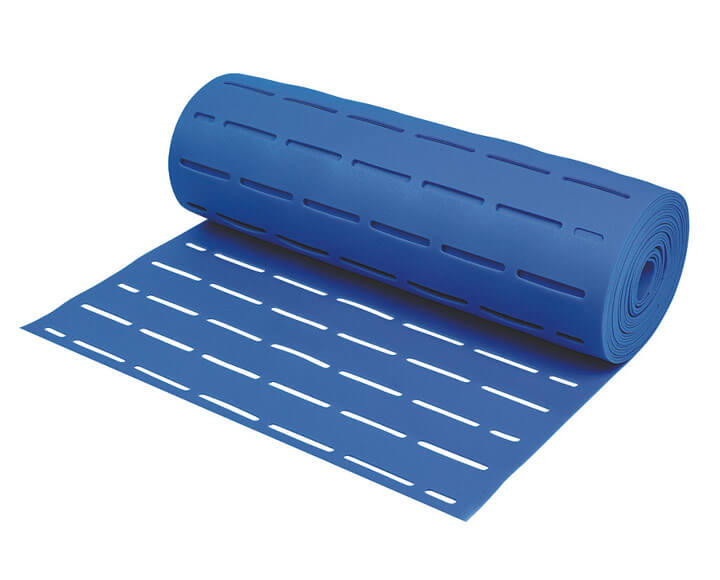 Blue slotted EVA foam underlayment for underfloor heating