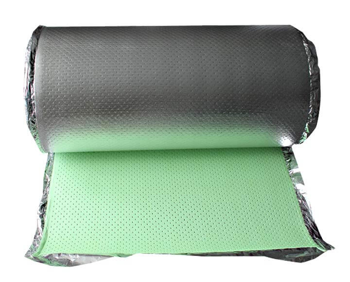 green perforated floor underlayment with aluminum film