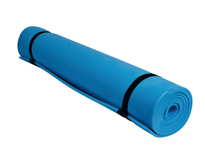 Blue non slip yoga mat with holding straps