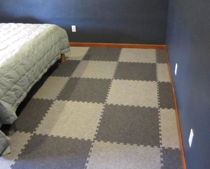 gray brown color carpet foam mats in bedroom